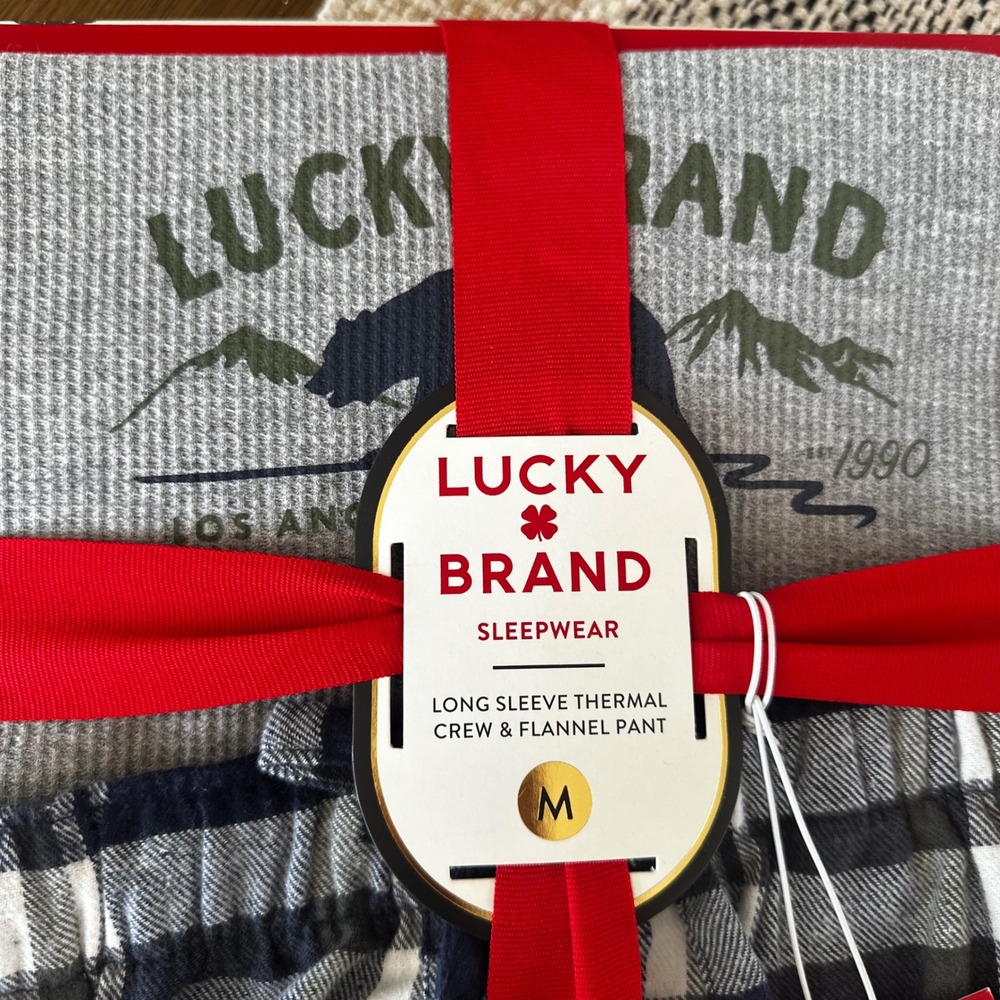 Lucky Brand Pajama Set Thermal Crew & Flannel Pant Sleepwear Medium